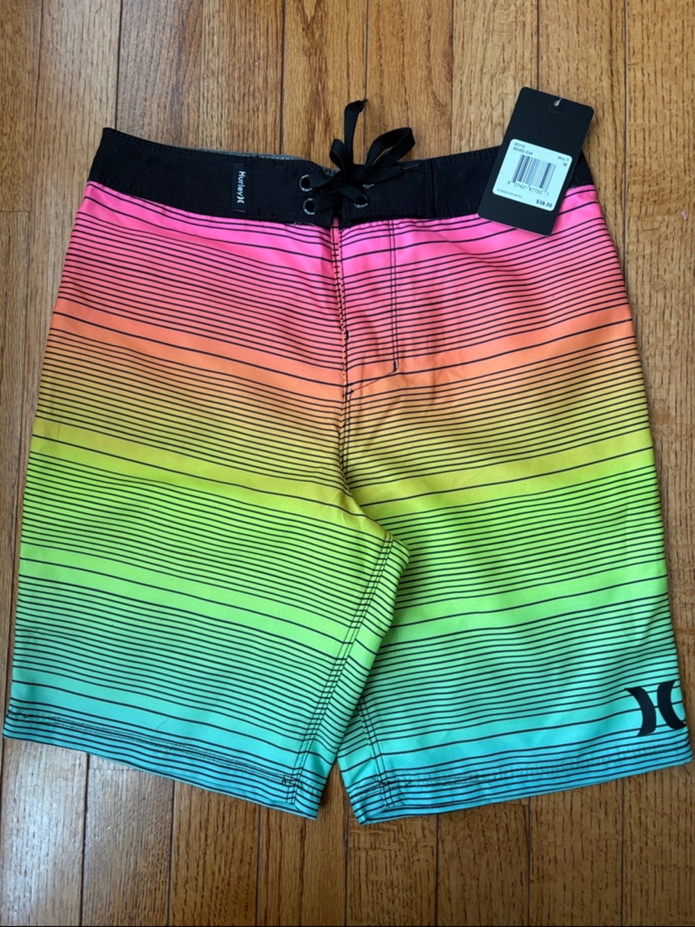 Hurley Black-Waist Rainbow Gradient Boardshorts